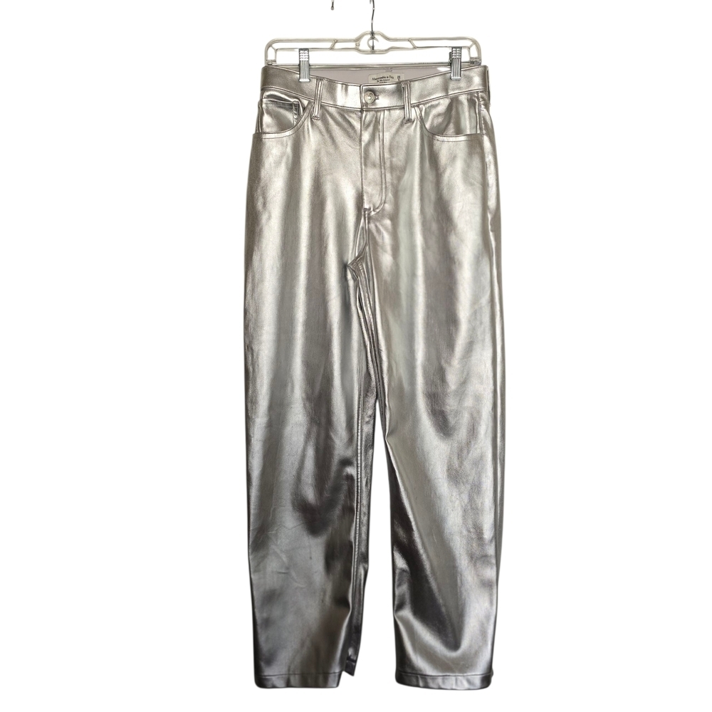 Abercrombie & Fitch Silver Metallic 90's High Rise Curve Love Pants